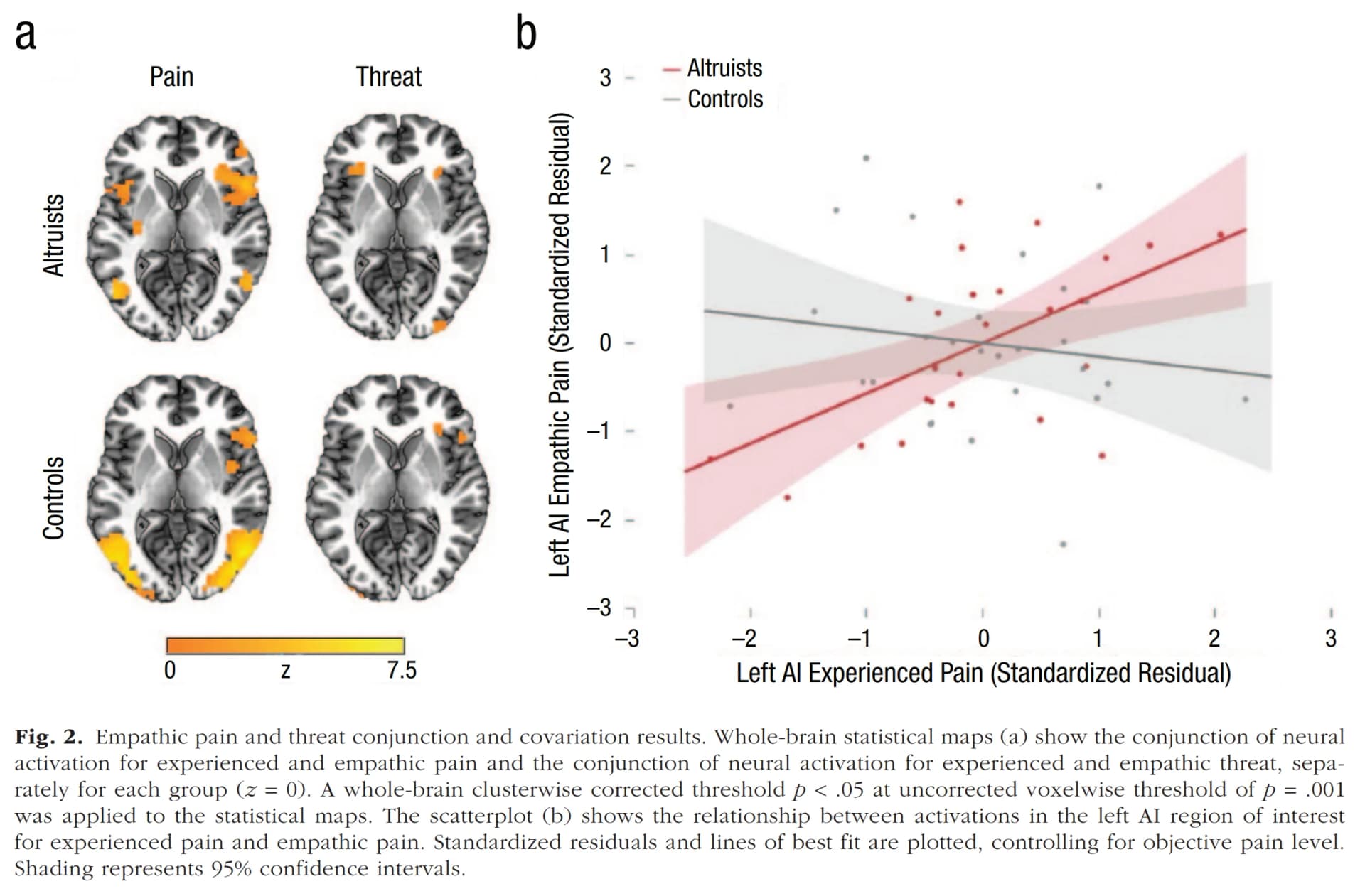 Self-other conjunction analysis in bilateral anterior insula